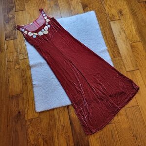 Vintage Chan Luu Silk Velvet Maxi Dress Women's Large Floral Boho Bohemian Y2K